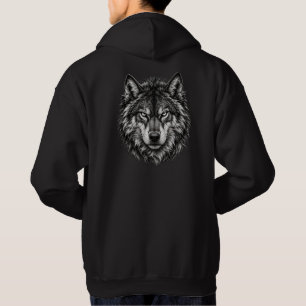 Moletom Lobo Preto e Branco Desenho Detalhado Impressão Tr