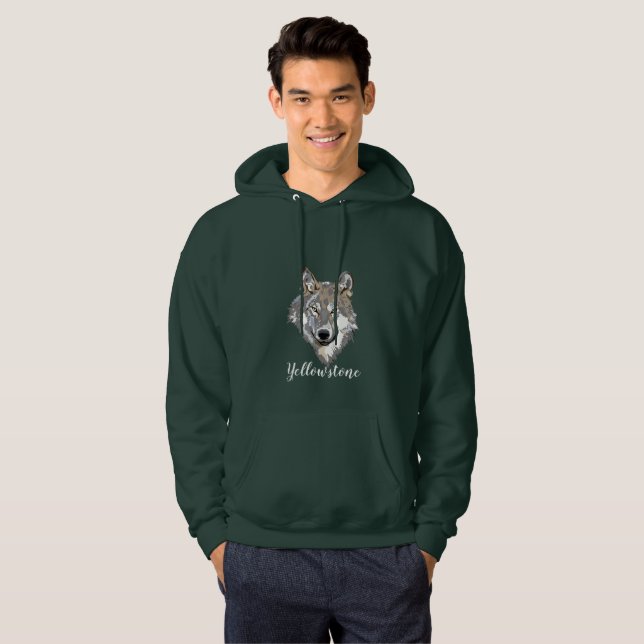 Moletom Lobo Yellowstone, Camisola de Casca Superior Mascu (Frente Completa)