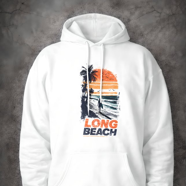 Moletom Long Beach California Retro Sunset Palm Tree Beach (Criador carregado)