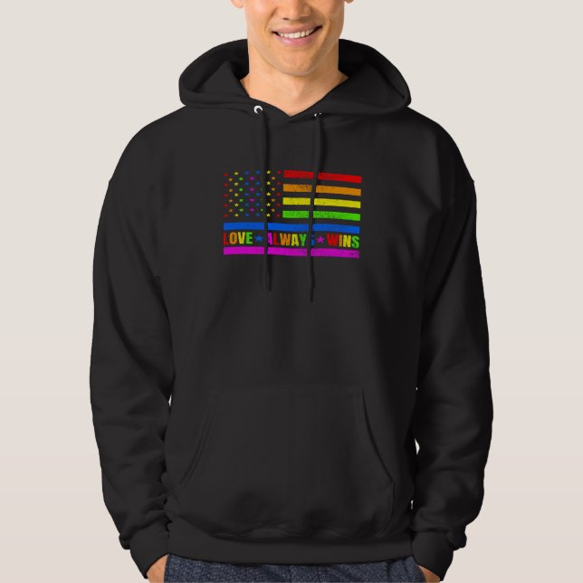 Moletom Love Always Wins Gay Flag Rainbow Pride Day LGBT Q (Frente)