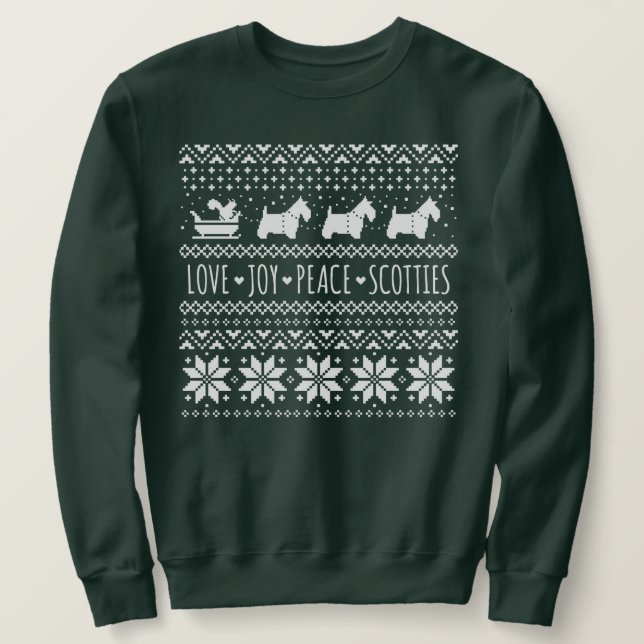 Moletom Love Joy Peace Scotties Natal Holiday Dogs (Frente do Design)