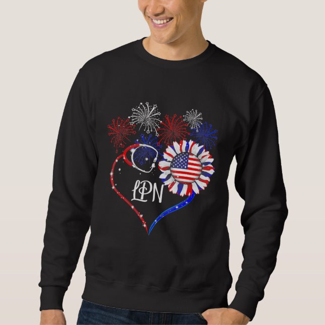 Moletom Lpn Stethoscope Fireworks Sunflower America Flag (Frente)