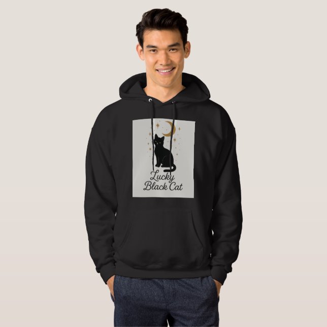 Moletom Lucky Black Cat Hoodie | Mystical Moon Design (Frente Completa)