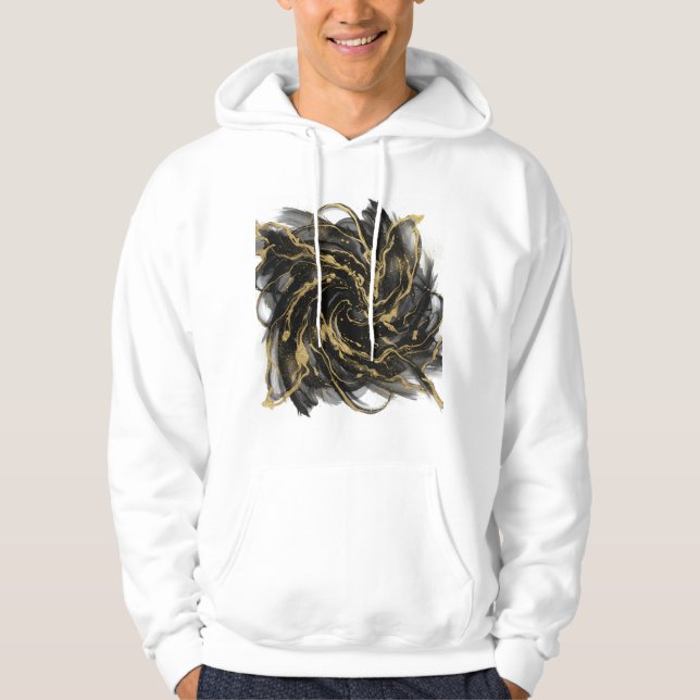 Moletom Luxo em Ouro e Preto com Fluxo de Tinta Marmoreal  (Frente)