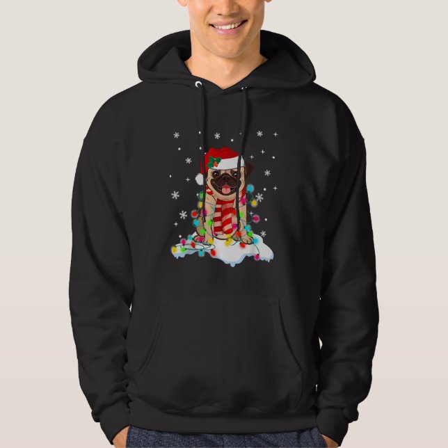 Moletom Luzes De Natal Bonitas De Pug Com Clas De Presente (Frente)