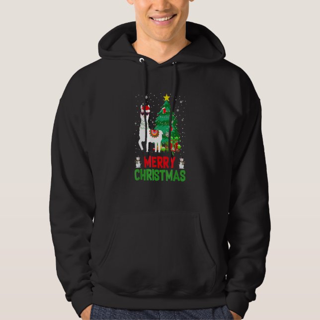 Moletom Luzes de Natal Llama Alpaca Santa Hat Bonito (Frente)
