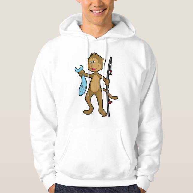 Moletom Macaco a pescar com cana de pesca e peixe (Frente)