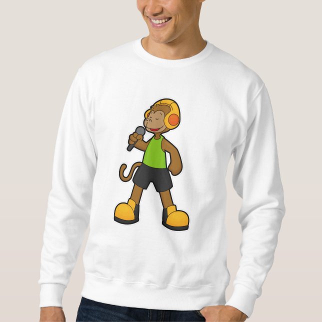 Moletom Macaco como cantor com microfone e fone de ouvido (Frente)