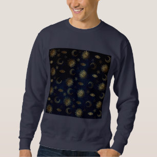 Moletom Magia Dourada Sol-Lua Estrelas Azul Escuro