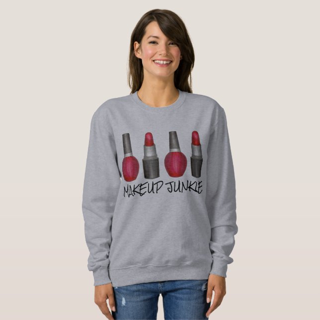 Moletom Makeup Junkie Red Lipstick Nail Sweshirt polonesa (Frente Completa)