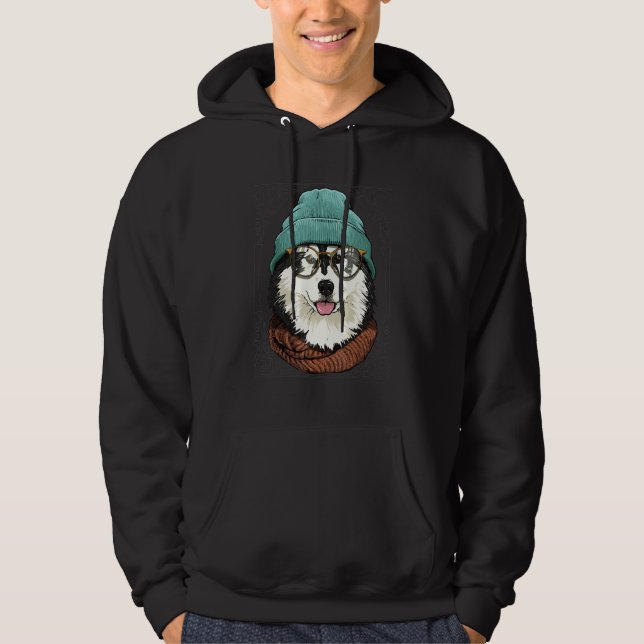 Moletom Malamute do Alasca Hipster Animal Usando Óculos de (Frente)