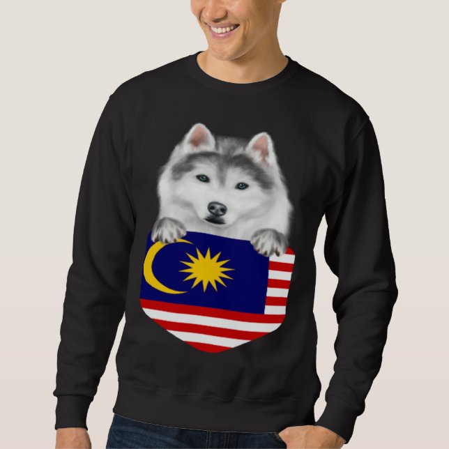Moletom Malaysia Flag Siberian Husky Dog In Pocket (Frente)