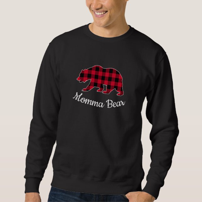 Moletom Mamma Ursa Pijama de Natal Xadrez Vermelho de Búfa (Frente)