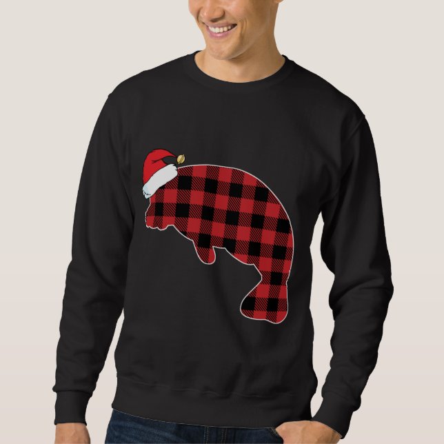 Moletom Manatee Red Xadrez Pajama Santa Hat Natal (Frente)