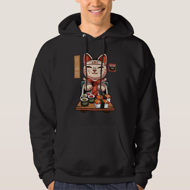 Moletom Maneki Neko Sushi Cat - Cute Nigiri Sashimi Maki C (Frente)