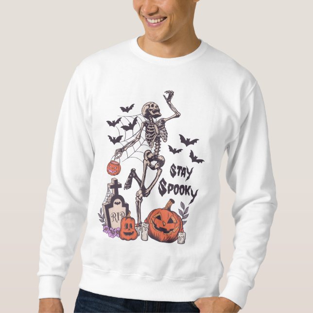 Moletom Mantenha-se assustado Halloween Skeleton Spider Ba (Frente)