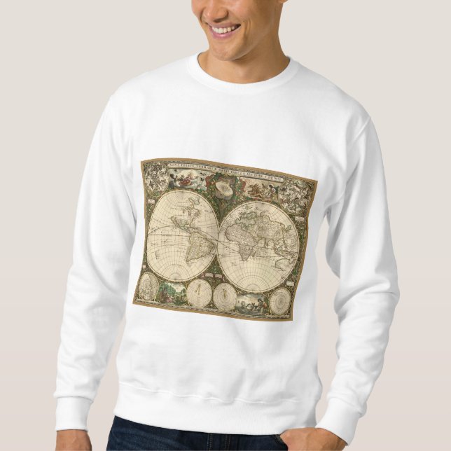 Moletom Mapa mundial antigo de Frederick de Wit em 1660 (Frente)