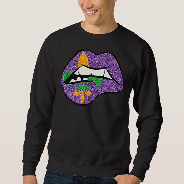 Moletom Mardi Gras Lábios Fleur De Lis Shirt Para Terça De (Frente)