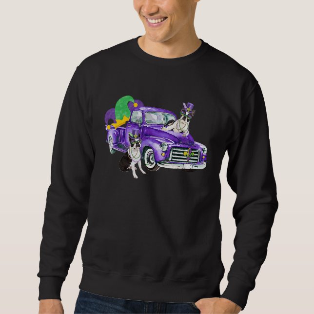 Moletom Mardi Gras Pickup Truck Boston Terrier (Frente)