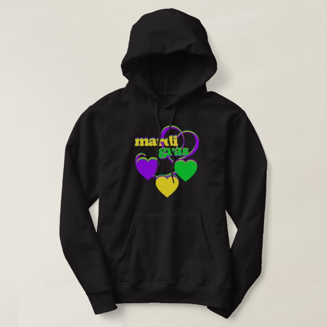 Moletom Mardi Gras Purple Yellow Green Heart Carnival (Frente do Design)