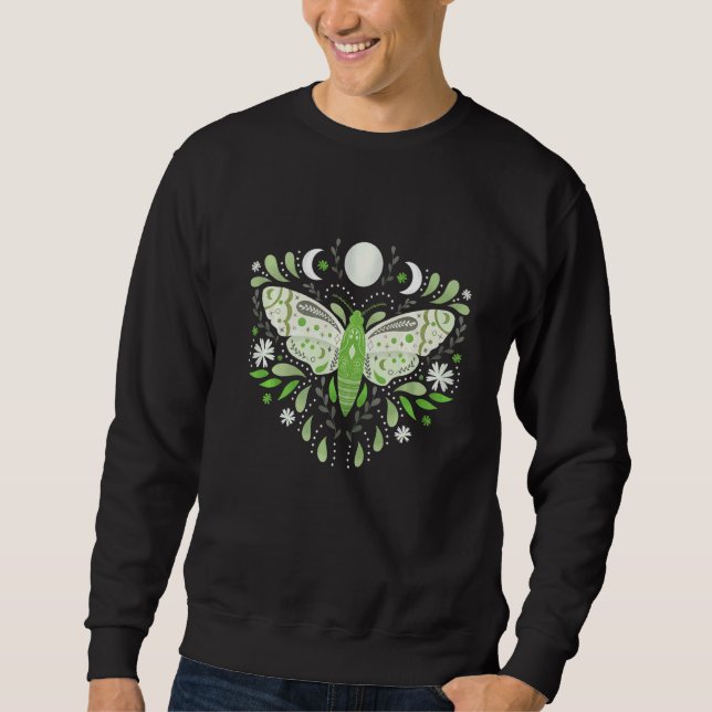 Moletom Mariposa Mística Verde Flor Celestial Fases da Lua (Frente)