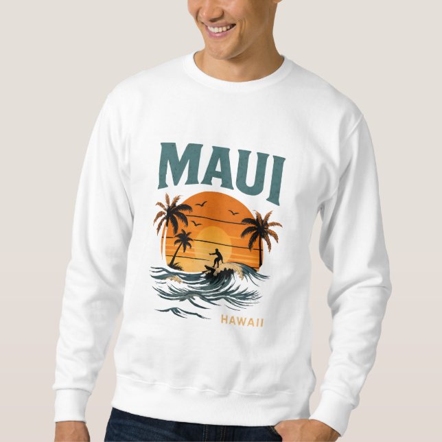 Moletom Maui Surf Vibes - Retro Hawaii Sunset Design (Frente)