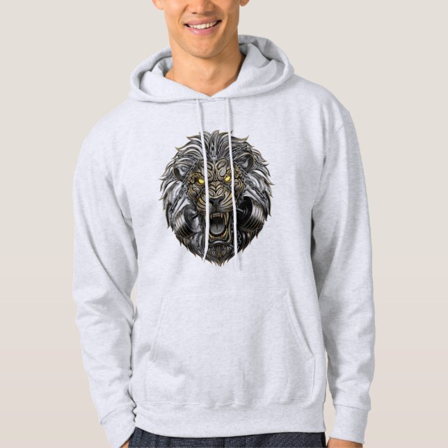Moletom Mecha Lion - Design de besta mecânica de Ouro fero (Frente)
