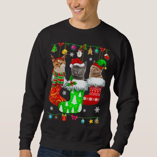 Moletom Meias de Natal Pajama Cat Kitten Lover Cat Mãe Ca (Frente)