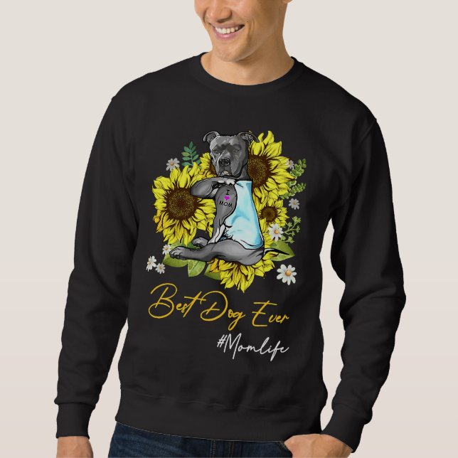 Moletom Melhor Cachorro Alguma Vez Pitbull Sunflower Mãe (Frente)