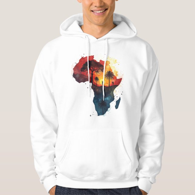 Moletom Men’s Hoodie with Watercolor Africa Sunset Design (Frente)