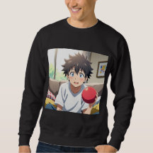Menino de anime fofo com olhos azuis segurando uma