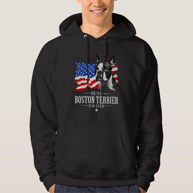 Moletom Mens Best Boston terrier Dad Ever American Flag Fa (Frente)