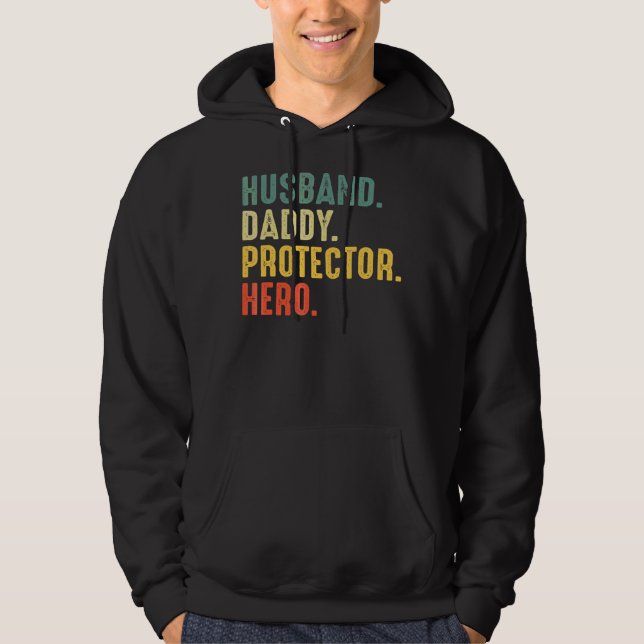 Moletom Mens Husband Protetor de Pais Herói Retro D do Pai (Frente)