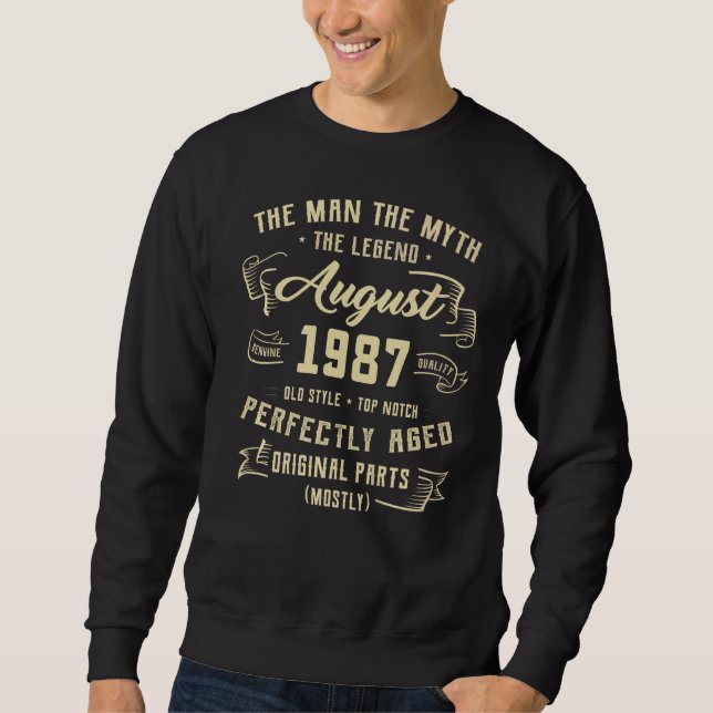 Moletom Mens Man Myth Legend agosto de 1987 35º aniversári (Frente)