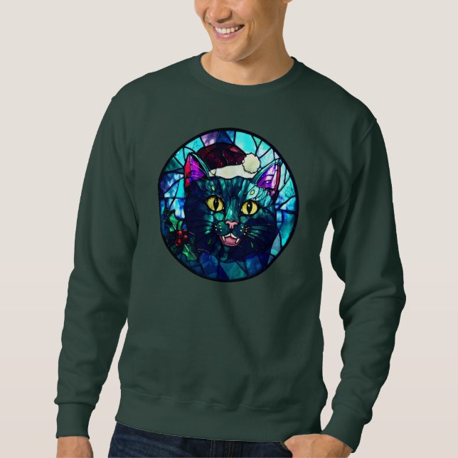 Moletom Meowing Stained-Glass Christmas Black Cat (Frente)