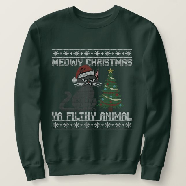 Moletom Meowy Christmas Ya Filthy Animal - Ugly Christmas  (Frente do Design)