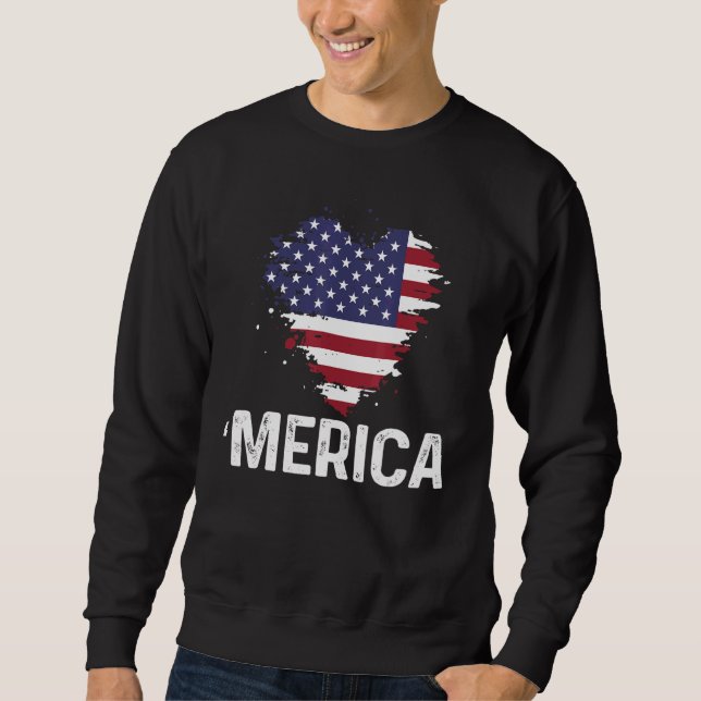 Moletom Merica Heart Patriotic Usa Flag Em Quarto De Julho (Frente)