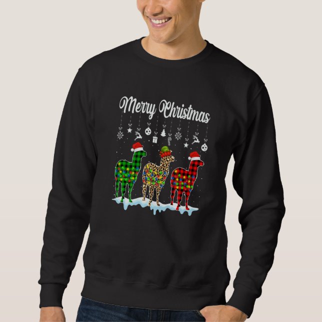 Moletom Merry Christmas Cute Llama  Xmas Leopard Plaid (Frente)
