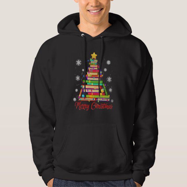 Moletom Merry Christmas Tree Lights Reading Books   Librar (Frente)