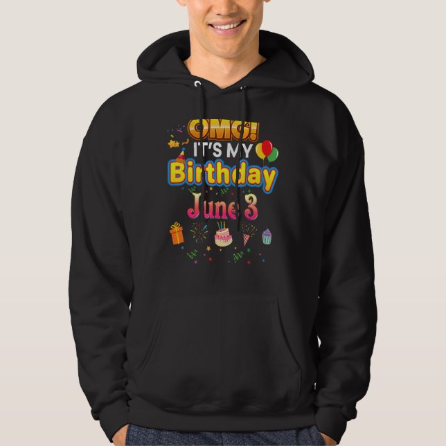 Moletom Meu aniversário é 3 de junho, 3 de junho, 3 crianç (Frente)