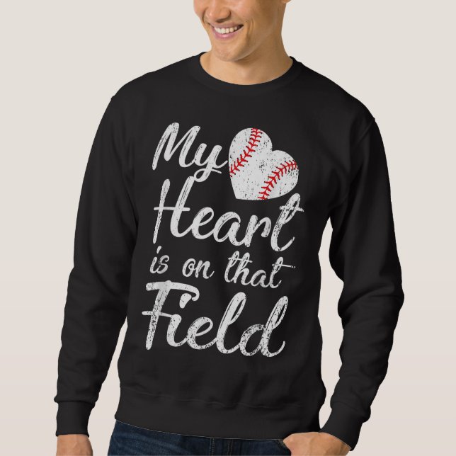 Moletom Meu Coração está no Campo Baseball Softball Mãe Gi (Frente)