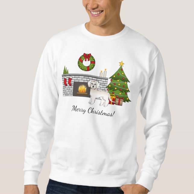 Moletom Mini Goldendoodle Creme - Sala de Natal Festiva (Frente)