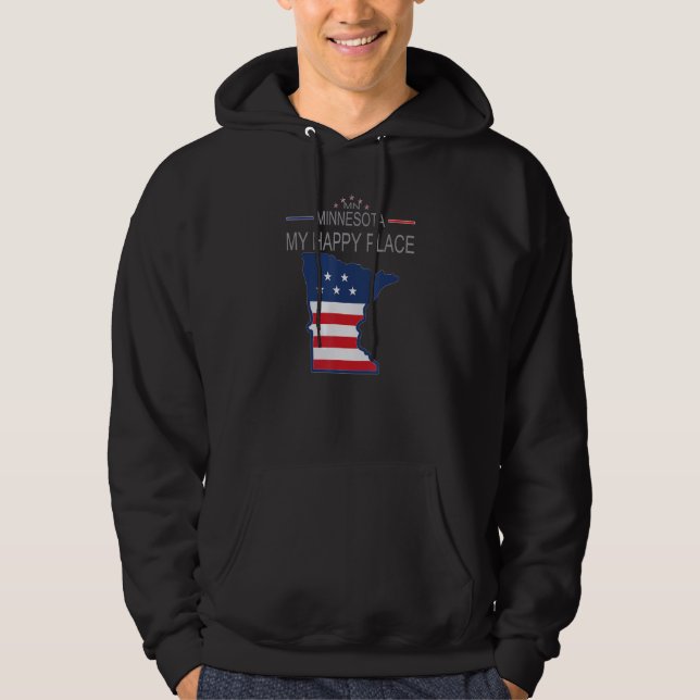 Moletom MN Minnesota Meu Lugar Feliz  Mapa da Bandeira dos (Frente)