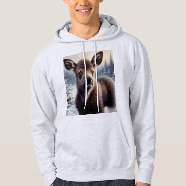 Moletom Moleque de Alce na Neve Capuz Unisex de Inverno (Frente)