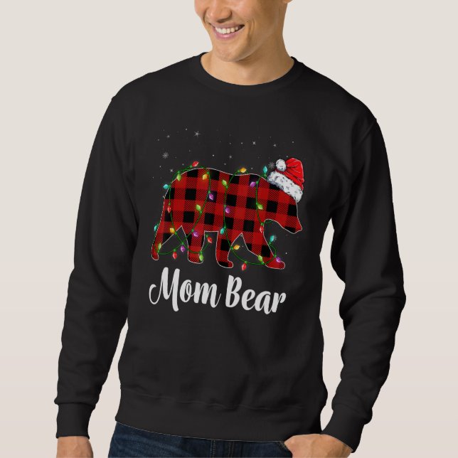 Moletom Mom Bear Buffalo Red Plaid Matching Family Christm (Frente)