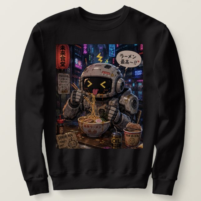 Moletom Mordidas Cibernéticas – Noite de Ramen Robô (Frente do Design)
