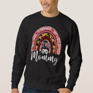 Moletom Mulher Mamãe Leopardo Floral Rainbow Messy Bun Mot