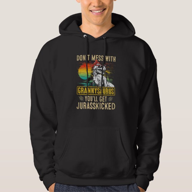 Moletom Mulheres Divertidas Retro Grannysaurus Dinosaur Re (Frente)