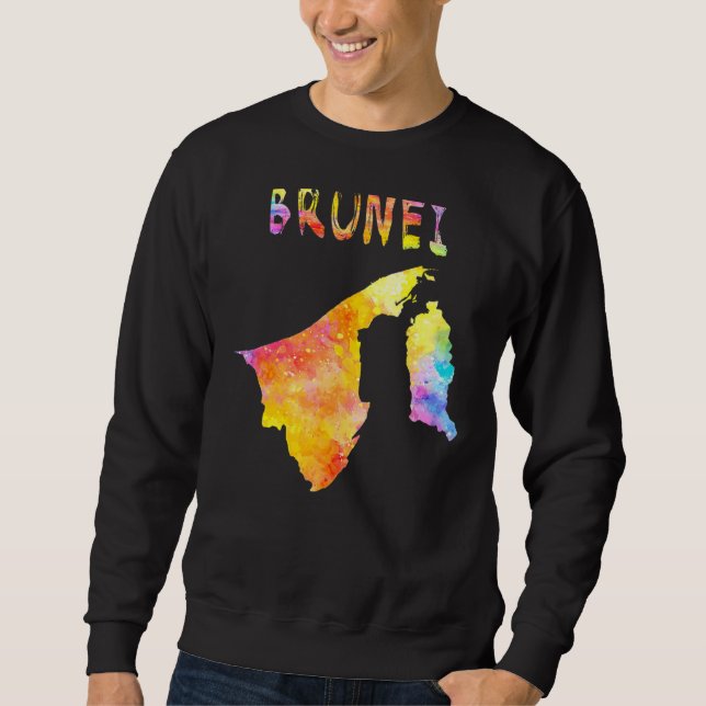 Moletom Multicolor Watercolor Brunei Map Digital Trabalho  (Frente)