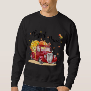 Moletom Nana Red Truck, Abençoada, Segurando Pumpkin outon